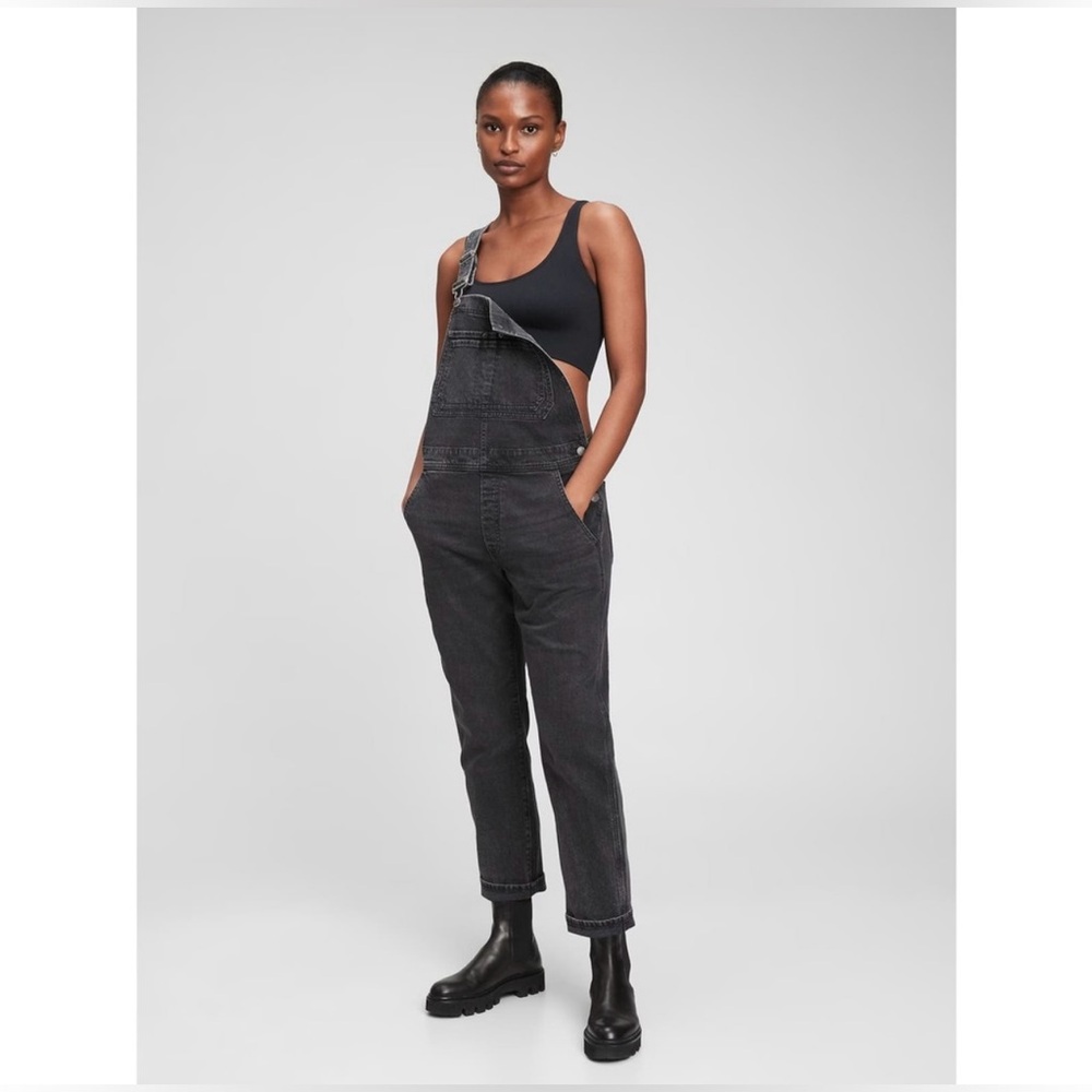 Black Denim Slouchy Overalls with Washwell - M - GAP